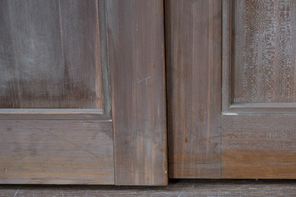 ヴィンテージ建具　昭和中期　高級品　斜め格子の組子が上品な裏障子付き引き戸2枚セット　(R-085035)