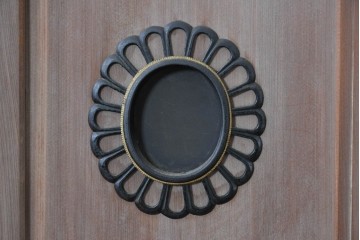 ヴィンテージ建具　昭和中期　高級品　斜め格子の組子が上品な裏障子付き引き戸2枚セット　(R-085035)