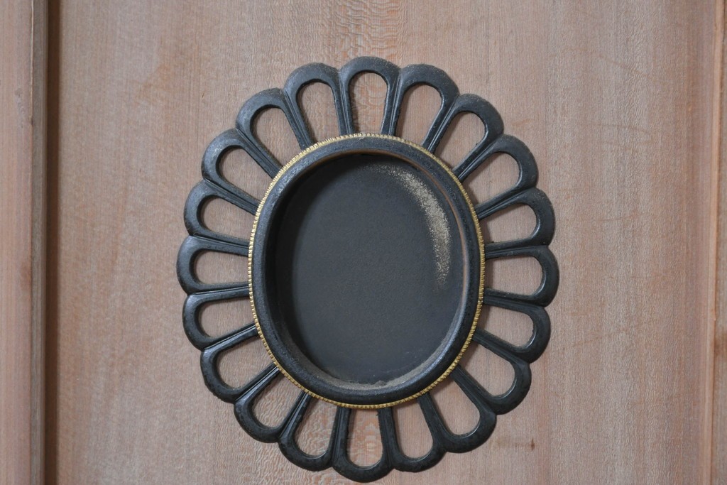 ヴィンテージ建具　昭和中期　高級品　斜め格子の組子が上品な裏障子付き引き戸2枚セット　(R-085035)