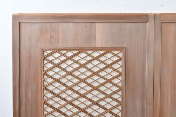 ヴィンテージ建具　昭和中期　高級品　斜め格子の組子が上品な裏障子付き引き戸2枚セット　(R-085035)