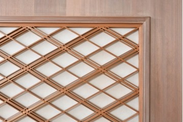 ヴィンテージ建具　昭和中期　高級品　斜め格子の組子が上品な裏障子付き引き戸2枚セット　(R-085035)