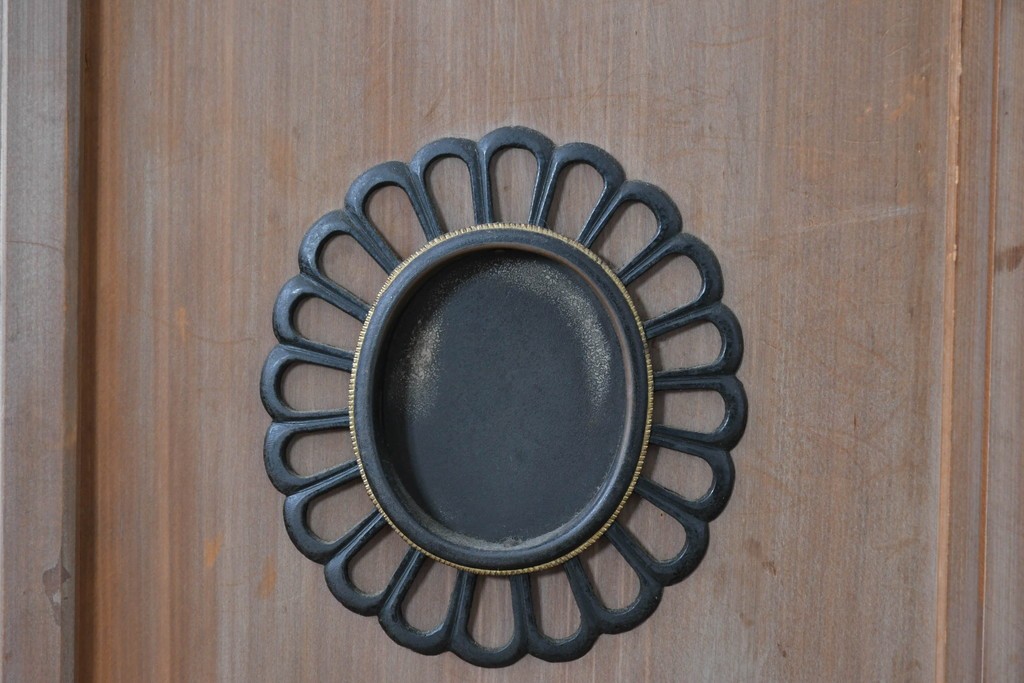 ヴィンテージ建具　昭和中期　高級品　斜め格子の組子が上品な裏障子付き引き戸2枚セット　(R-085036)