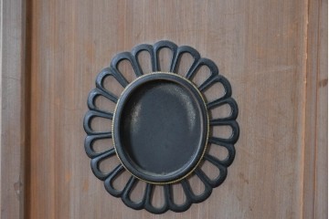 ヴィンテージ建具　昭和中期　高級品　斜め格子の組子が上品な裏障子付き引き戸2枚セット　(R-085036)