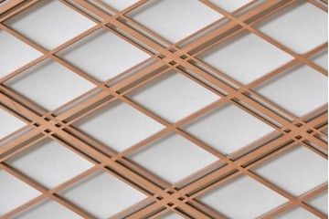 ヴィンテージ建具　昭和中期　高級品　斜め格子の組子が上品な裏障子付き引き戸2枚セット　(R-085036)