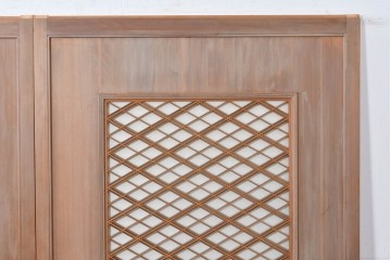 ヴィンテージ建具　昭和中期　高級品　斜め格子の組子が上品な裏障子付き引き戸2枚セット　(R-085036)