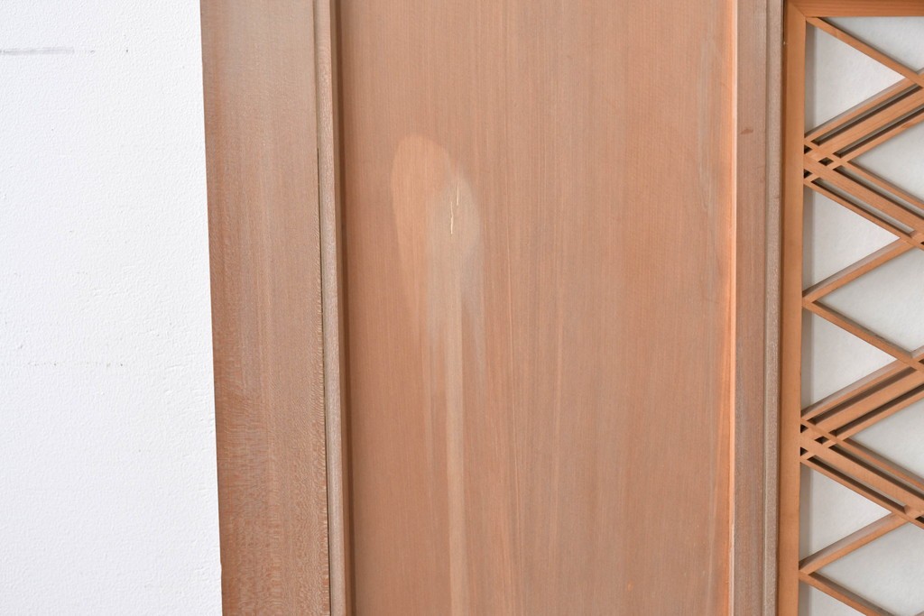 ヴィンテージ建具　昭和中期　高級品　斜め格子の組子が上品な裏障子付き引き戸2枚セット　(R-085036)