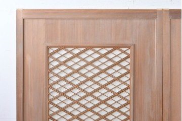 ヴィンテージ建具　昭和中期　高級品　斜め格子の組子が上品な裏障子付き引き戸2枚セット　(R-085036)