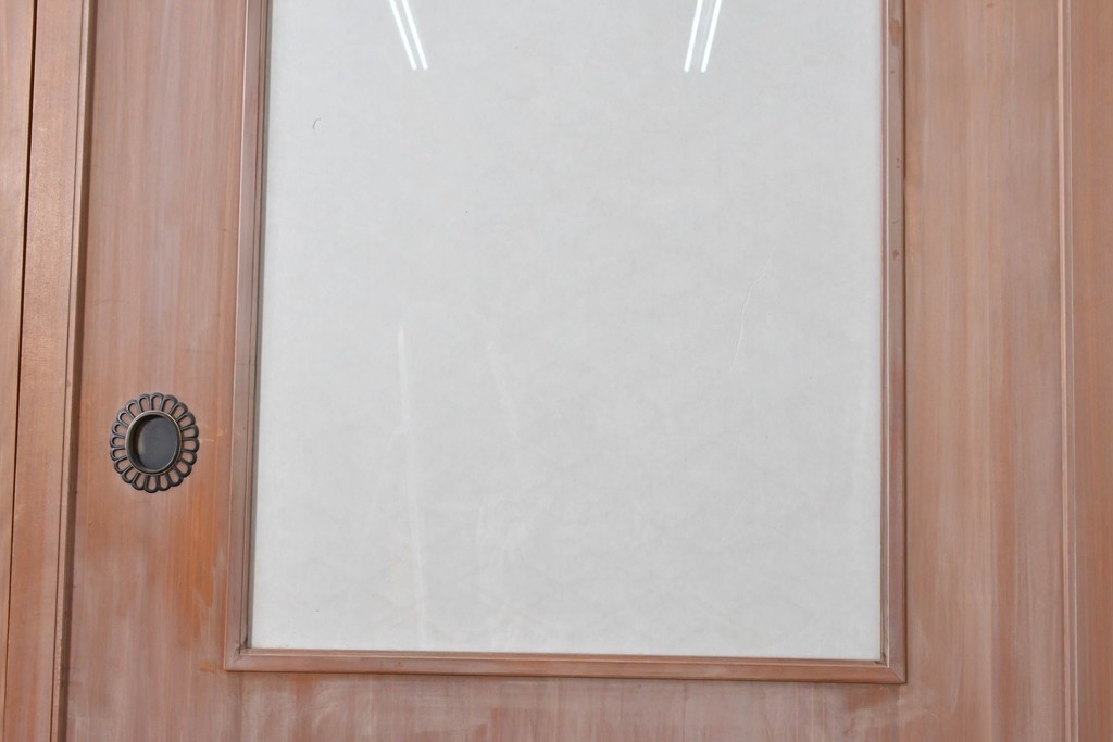 ヴィンテージ建具　昭和中期　高級品　斜め格子の組子が上品な裏障子付き引き戸2枚セット　(R-085036)