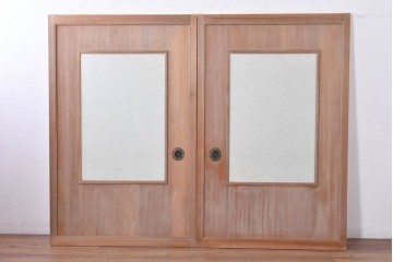 ヴィンテージ建具　昭和中期　高級品　斜め格子の組子が上品な裏障子付き引き戸2枚セット　(R-085036)