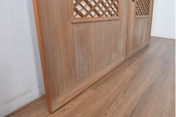 ヴィンテージ建具　昭和中期　高級品　斜め格子の組子が上品な裏障子付き引き戸2枚セット　(R-085036)