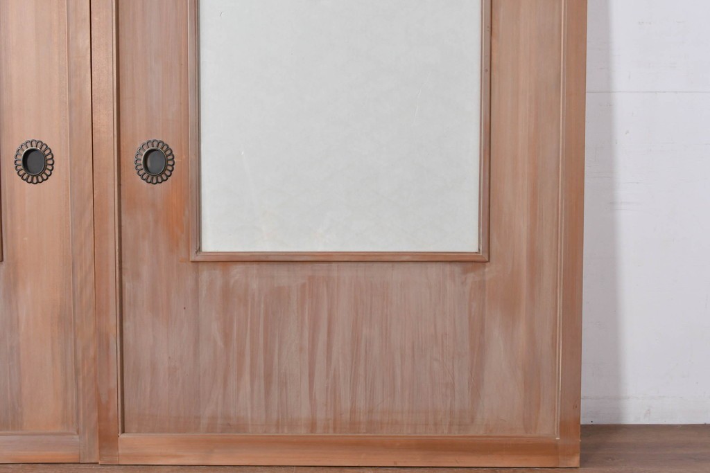 ヴィンテージ建具　昭和中期　高級品　斜め格子の組子が上品な裏障子付き引き戸2枚セット　(R-085036)