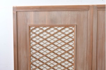 ヴィンテージ建具　昭和中期　高級品　斜め格子の組子が上品な裏障子付き引き戸2枚セット　(R-085037)
