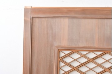 ヴィンテージ建具　昭和中期　高級品　斜め格子の組子が上品な裏障子付き引き戸2枚セット　(R-085037)