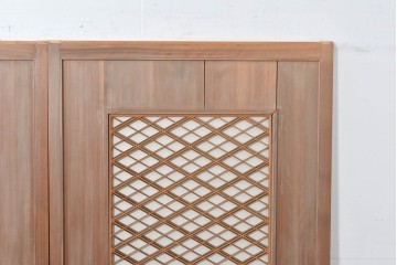 ヴィンテージ建具　昭和中期　高級品　斜め格子の組子が上品な裏障子付き引き戸2枚セット　(R-085037)