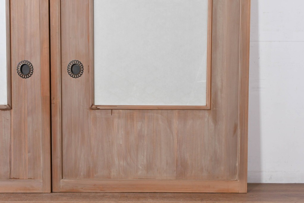 ヴィンテージ建具　昭和中期　高級品　斜め格子の組子が上品な裏障子付き引き戸2枚セット　(R-085037)