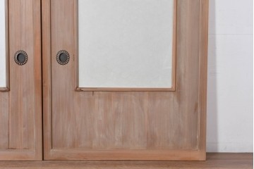 ヴィンテージ建具　昭和中期　高級品　斜め格子の組子が上品な裏障子付き引き戸2枚セット　(R-085037)