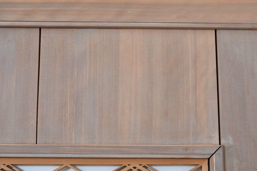 ヴィンテージ建具　昭和中期　高級品　斜め格子の組子が上品な裏障子付き引き戸2枚セット　(R-085037)