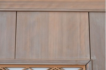 ヴィンテージ建具　昭和中期　高級品　斜め格子の組子が上品な裏障子付き引き戸2枚セット　(R-085037)