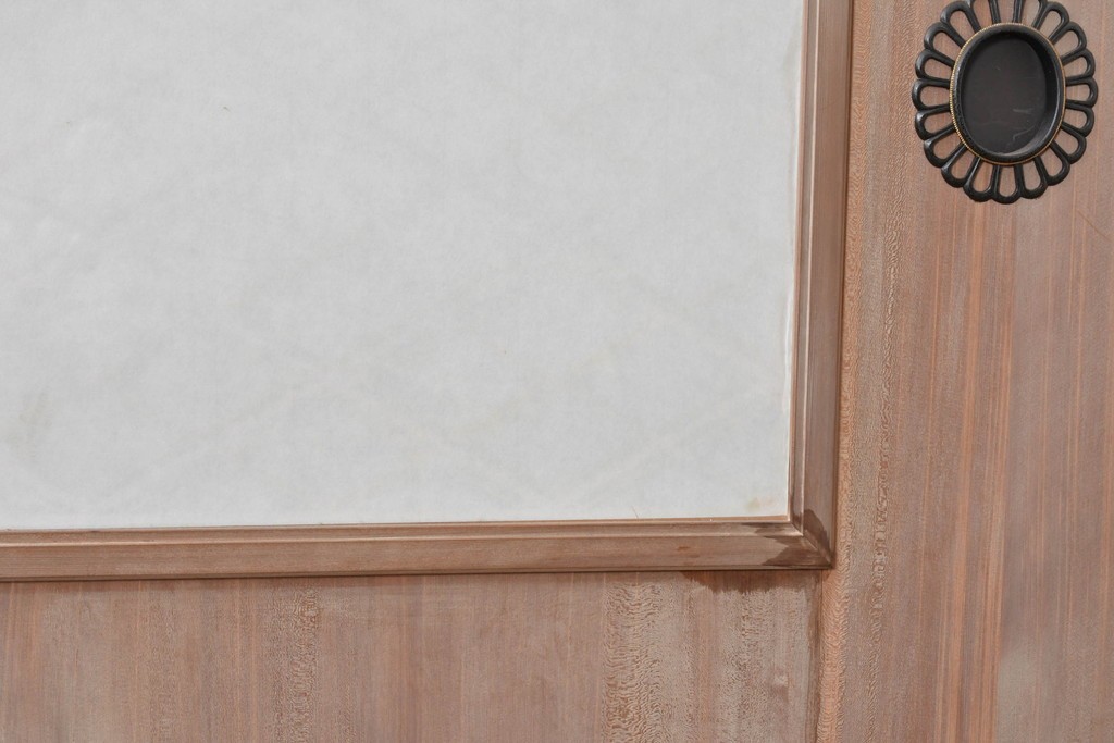 ヴィンテージ建具　昭和中期　高級品　斜め格子の組子が上品な裏障子付き引き戸2枚セット　(R-085037)