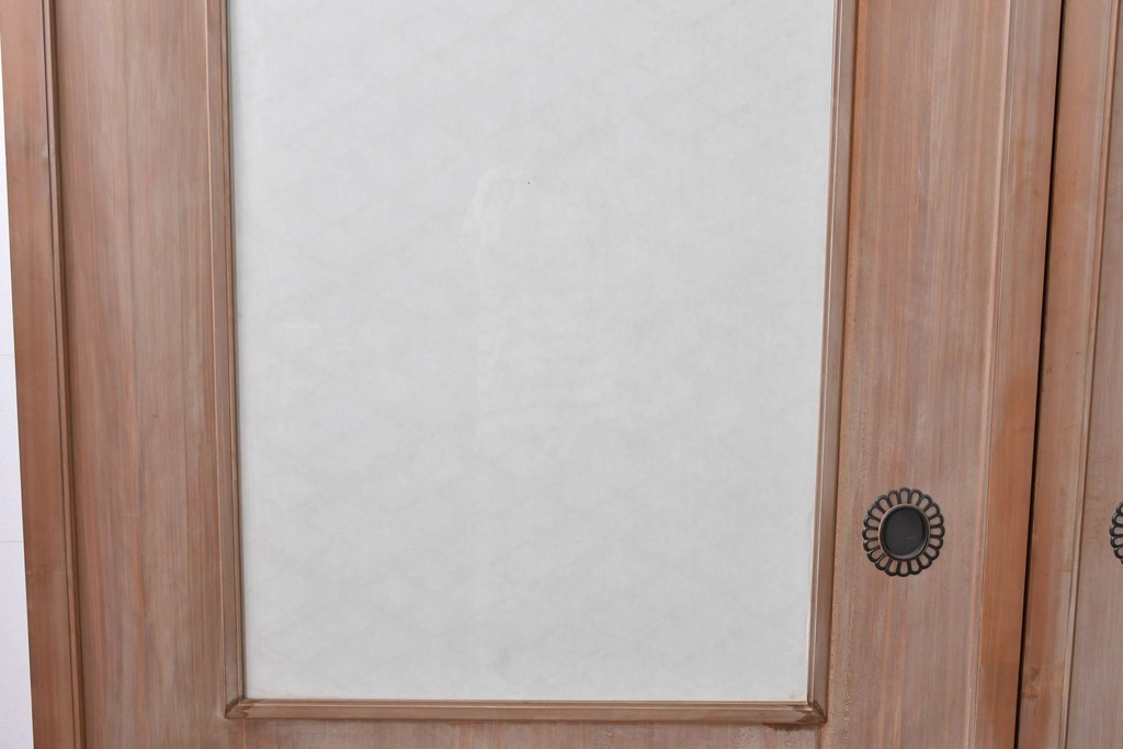 ヴィンテージ建具　昭和中期　高級品　斜め格子の組子が上品な裏障子付き引き戸2枚セット　(R-085037)