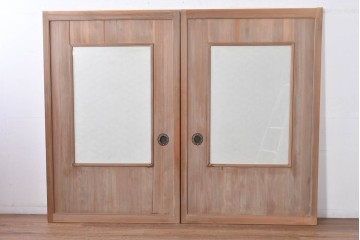 ヴィンテージ建具　昭和中期　高級品　斜め格子の組子が上品な裏障子付き引き戸2枚セット　(R-085037)