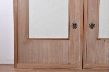 ヴィンテージ建具　昭和中期　高級品　斜め格子の組子が上品な裏障子付き引き戸2枚セット　(R-085037)