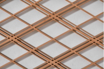 ヴィンテージ建具　昭和中期　高級品　斜め格子の組子が上品な裏障子付き引き戸2枚セット　(R-085037)