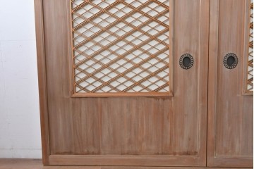 ヴィンテージ建具　昭和中期　高級品　斜め格子の組子が上品な裏障子付き引き戸2枚セット　(R-085037)