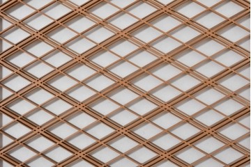 ヴィンテージ建具　昭和中期　高級品　斜め格子の組子が上品な裏障子付き引き戸2枚セット　(R-085037)