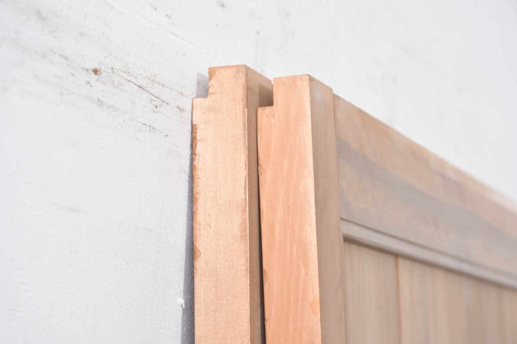 ヴィンテージ建具　昭和中期　高級品　斜め格子の組子が上品な裏障子付き引き戸2枚セット　(R-085037)