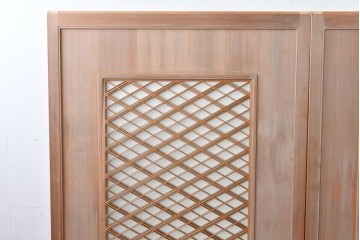 ヴィンテージ建具　昭和中期　高級品　斜め格子の組子が上品な裏障子付き引き戸2枚セット　(R-085038)