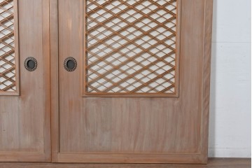ヴィンテージ建具　昭和中期　高級品　斜め格子の組子が上品な裏障子付き引き戸2枚セット　(R-085038)