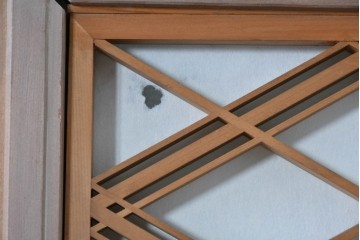 ヴィンテージ建具　昭和中期　高級品　斜め格子の組子が上品な裏障子付き引き戸2枚セット　(R-085038)