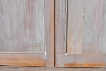 ヴィンテージ建具　昭和中期　高級品　斜め格子の組子が上品な裏障子付き引き戸2枚セット　(R-085038)