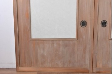 ヴィンテージ建具　昭和中期　高級品　斜め格子の組子が上品な裏障子付き引き戸2枚セット　(R-085038)