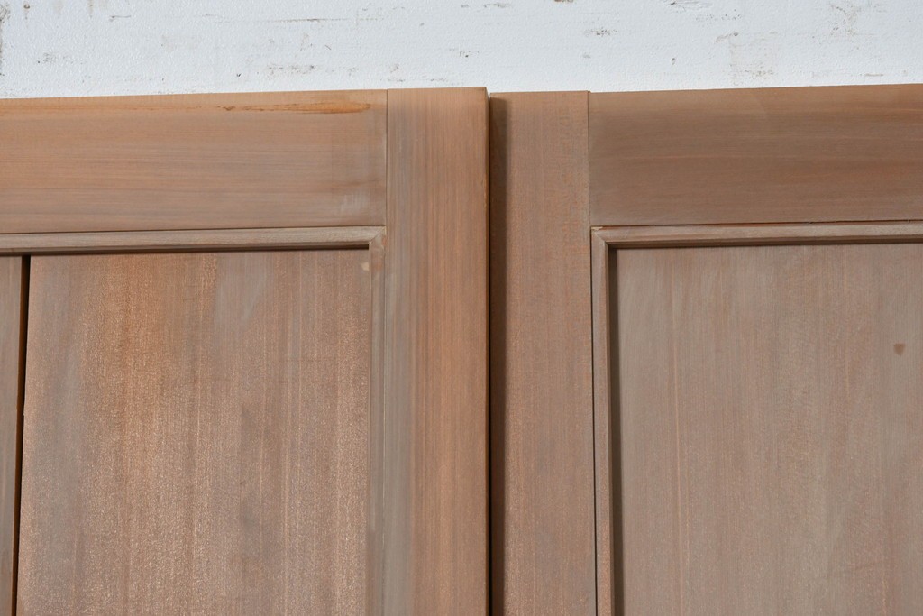 ヴィンテージ建具　昭和中期　高級品　斜め格子の組子が上品な裏障子付き引き戸2枚セット　(R-085038)