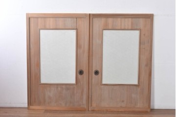 ヴィンテージ建具　昭和中期　高級品　斜め格子の組子が上品な裏障子付き引き戸2枚セット　(R-085038)