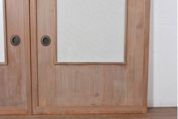 ヴィンテージ建具　昭和中期　高級品　斜め格子の組子が上品な裏障子付き引き戸2枚セット　(R-085038)