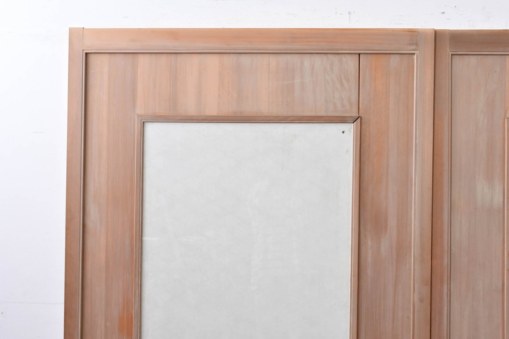 ヴィンテージ建具　昭和中期　高級品　斜め格子の組子が上品な裏障子付き引き戸2枚セット　(R-085038)