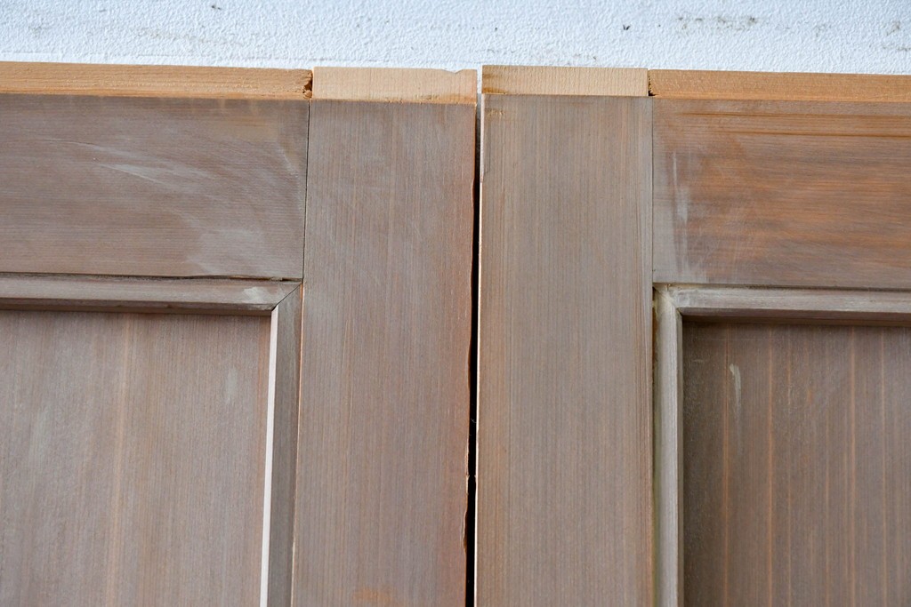 ヴィンテージ建具　昭和中期　高級品　斜め格子の組子が上品な裏障子付き引き戸2枚セット　(R-085038)