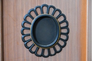 ヴィンテージ建具　昭和中期　高級品　斜め格子の組子が上品な裏障子付き引き戸2枚セット　(R-085038)