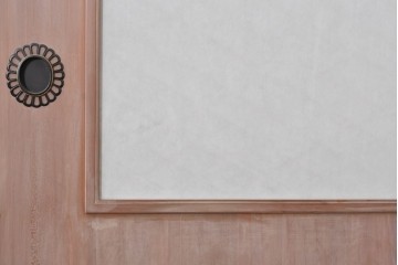 ヴィンテージ建具　昭和中期　高級品　斜め格子の組子が上品な裏障子付き引き戸2枚セット　(R-085038)