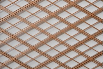 ヴィンテージ建具　昭和中期　高級品　斜め格子の組子が上品な裏障子付き引き戸2枚セット　(R-085038)