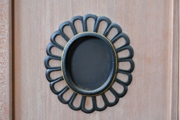 ヴィンテージ建具　昭和中期　高級品　斜め格子の組子が上品な裏障子付き引き戸2枚セット　(R-085038)