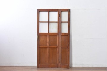 アンティーク建具　昭和初期～中期　ガラス入りの趣ある折れ戸1枚　(R-085040)