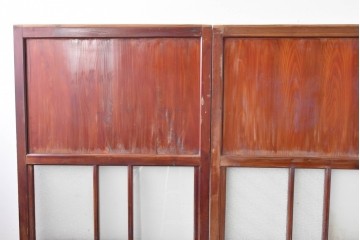 アンティーク建具　大正期　下部の鏡板に欅(ケヤキ)の一枚板を使用した漆塗りのガラス帯戸3枚セット　(R-085041)