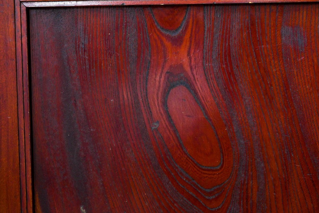 アンティーク建具　大正期　下部の鏡板に欅(ケヤキ)の一枚板を使用した漆塗りのガラス帯戸3枚セット　(R-085041)