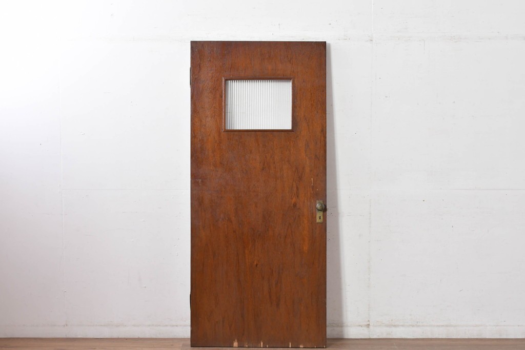 ヴィンテージ建具　柔らかく光を取り込むリブガラス入りドア　(R-085042)