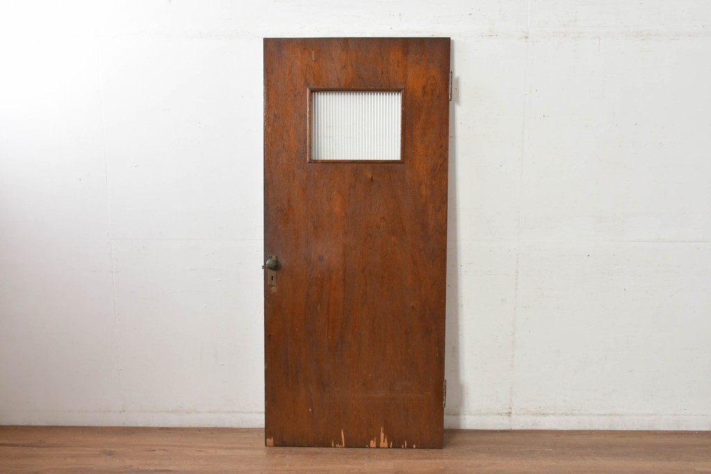 ヴィンテージ建具　柔らかく光を取り込むリブガラス入りドア　(R-085042)