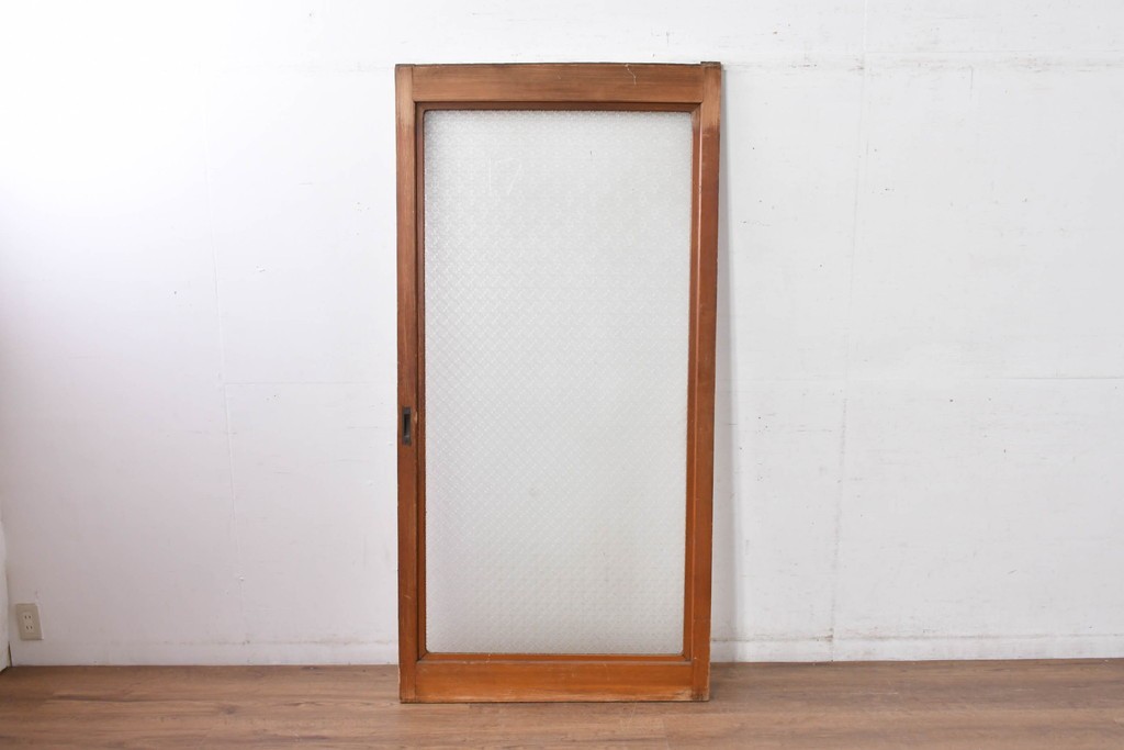 アンティーク建具　昭和初期　希少!　大正ロマン　当時物の花紋プレスガラス入り引き戸1枚　(R-085043)